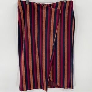 Zara Trafaluc Striped Metallic Faux Wrap Skirt Midi Size Small